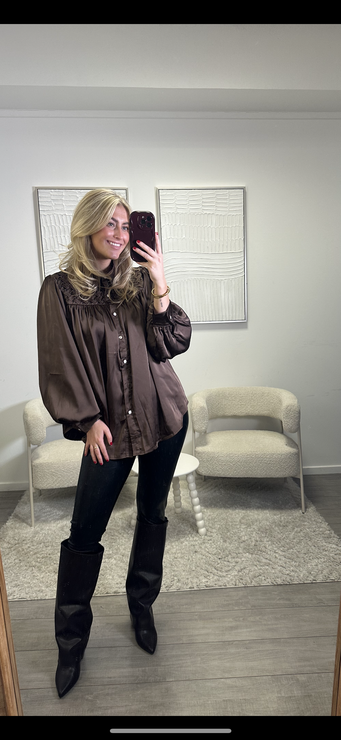 Bella Satin Blouse - Choco