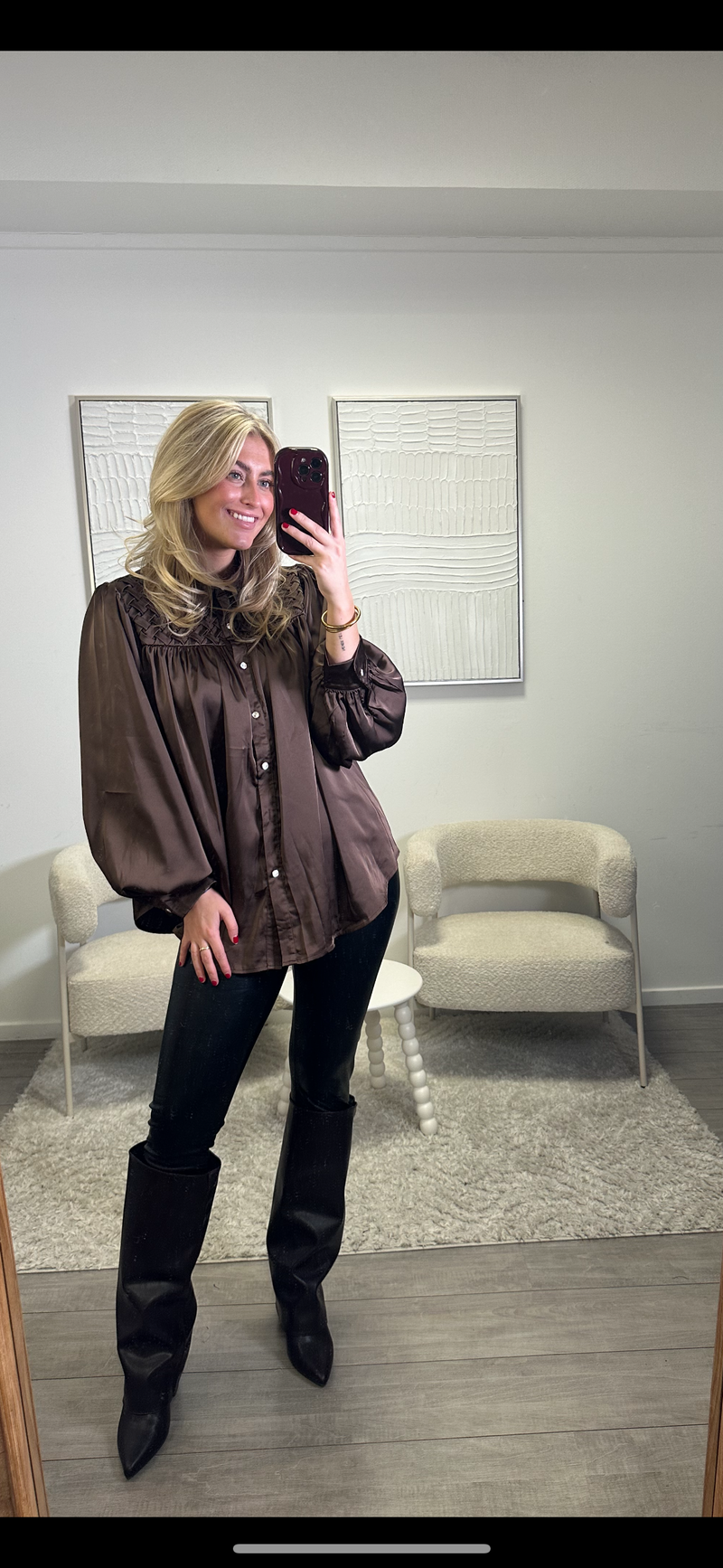 Bella Satin Blouse - Choco