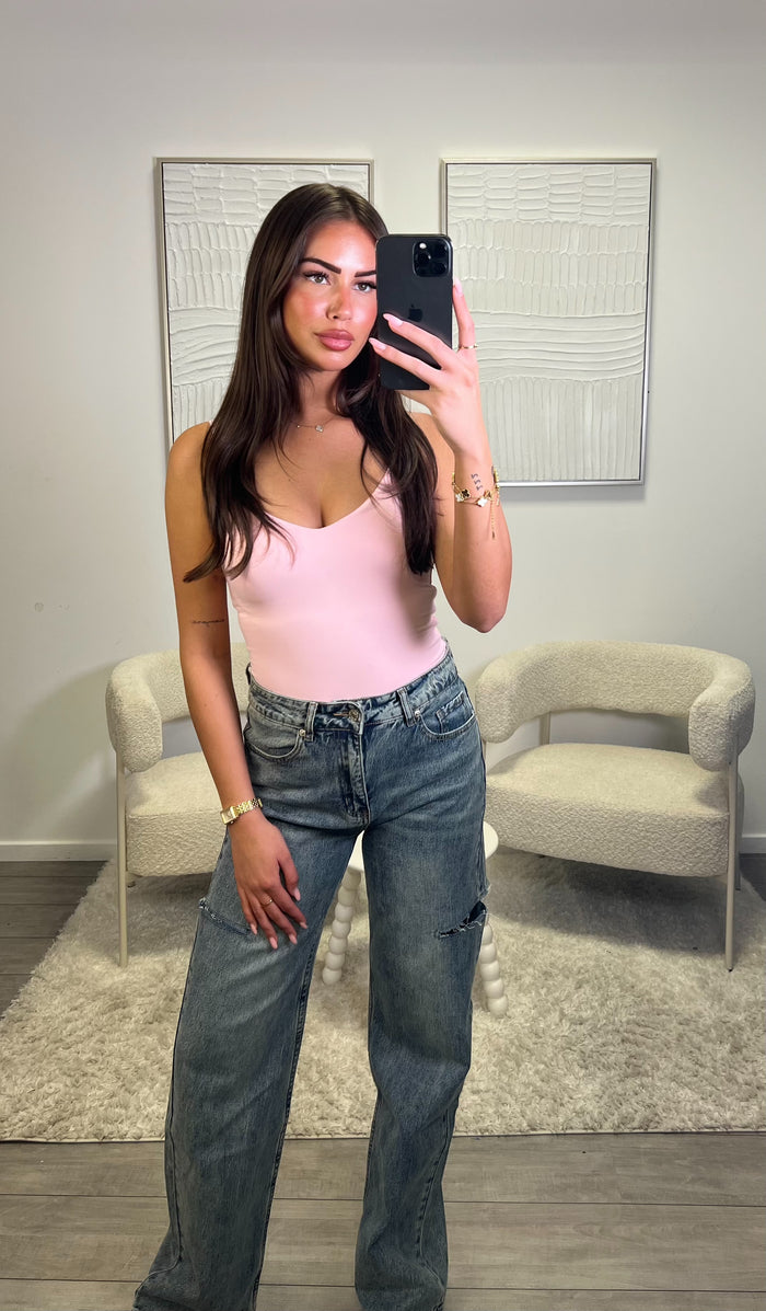 AYA STRAP BODYSUIT - POWDER PINK
