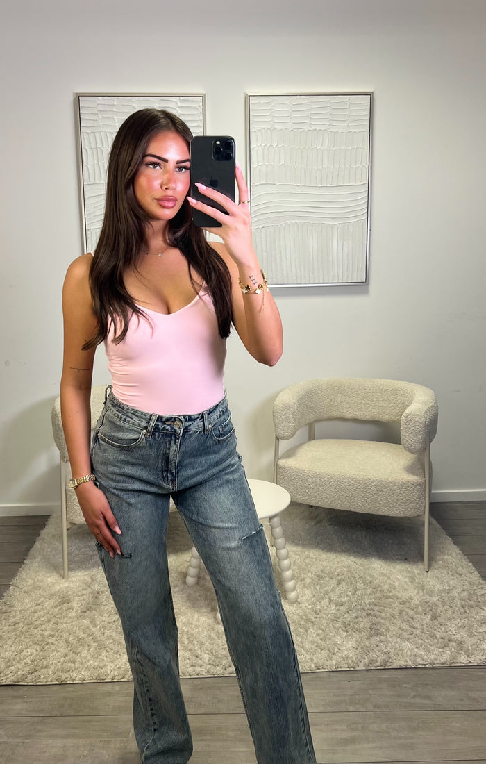 AYA STRAP BODYSUIT - POWDER PINK