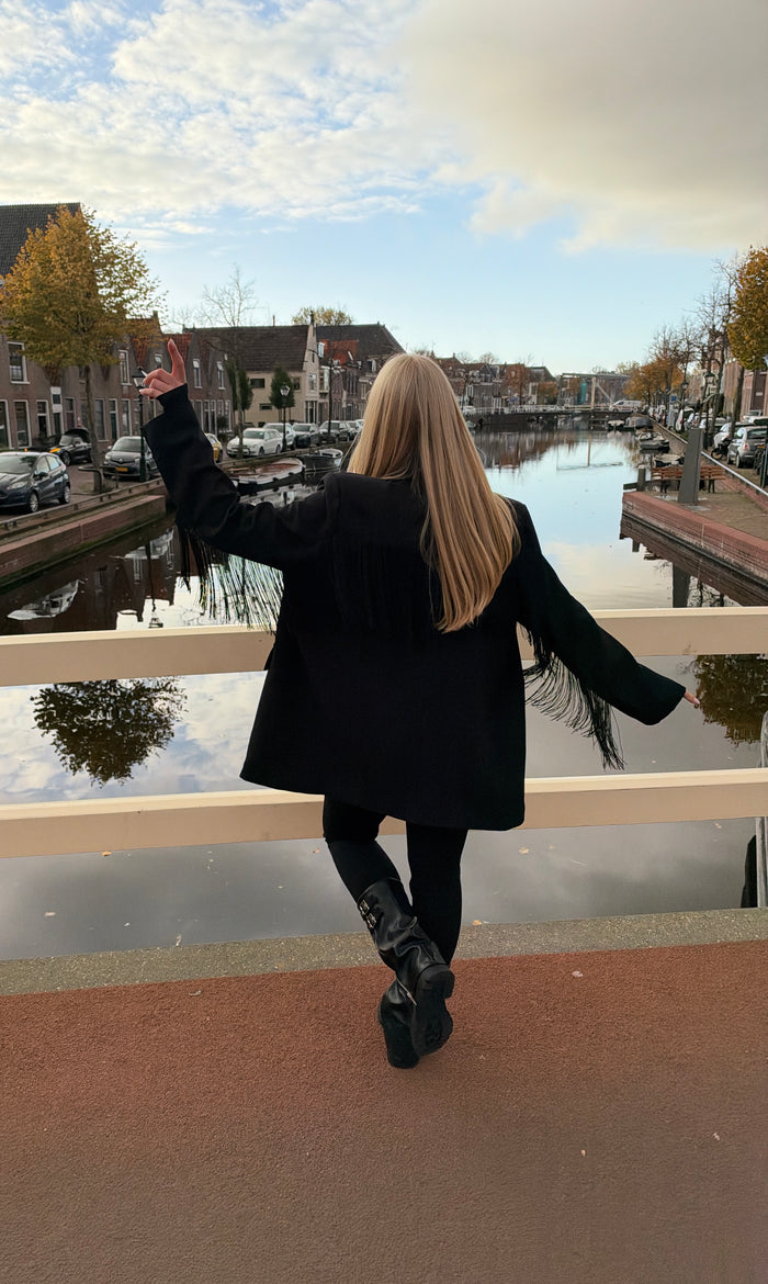 Oversized Franje Blazer - Zwart