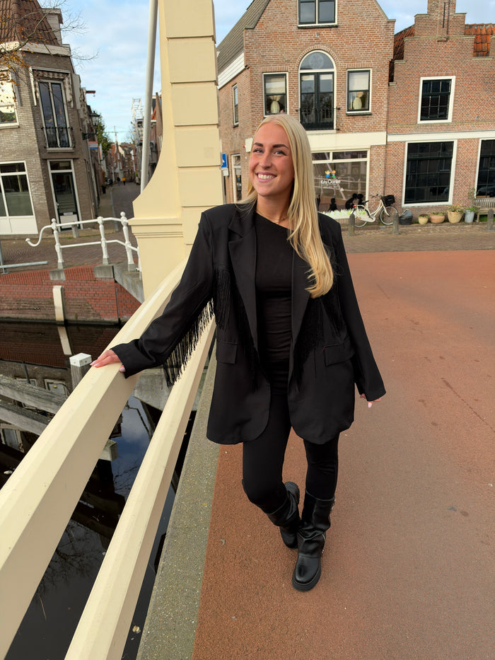 Oversized Franje Blazer - Zwart