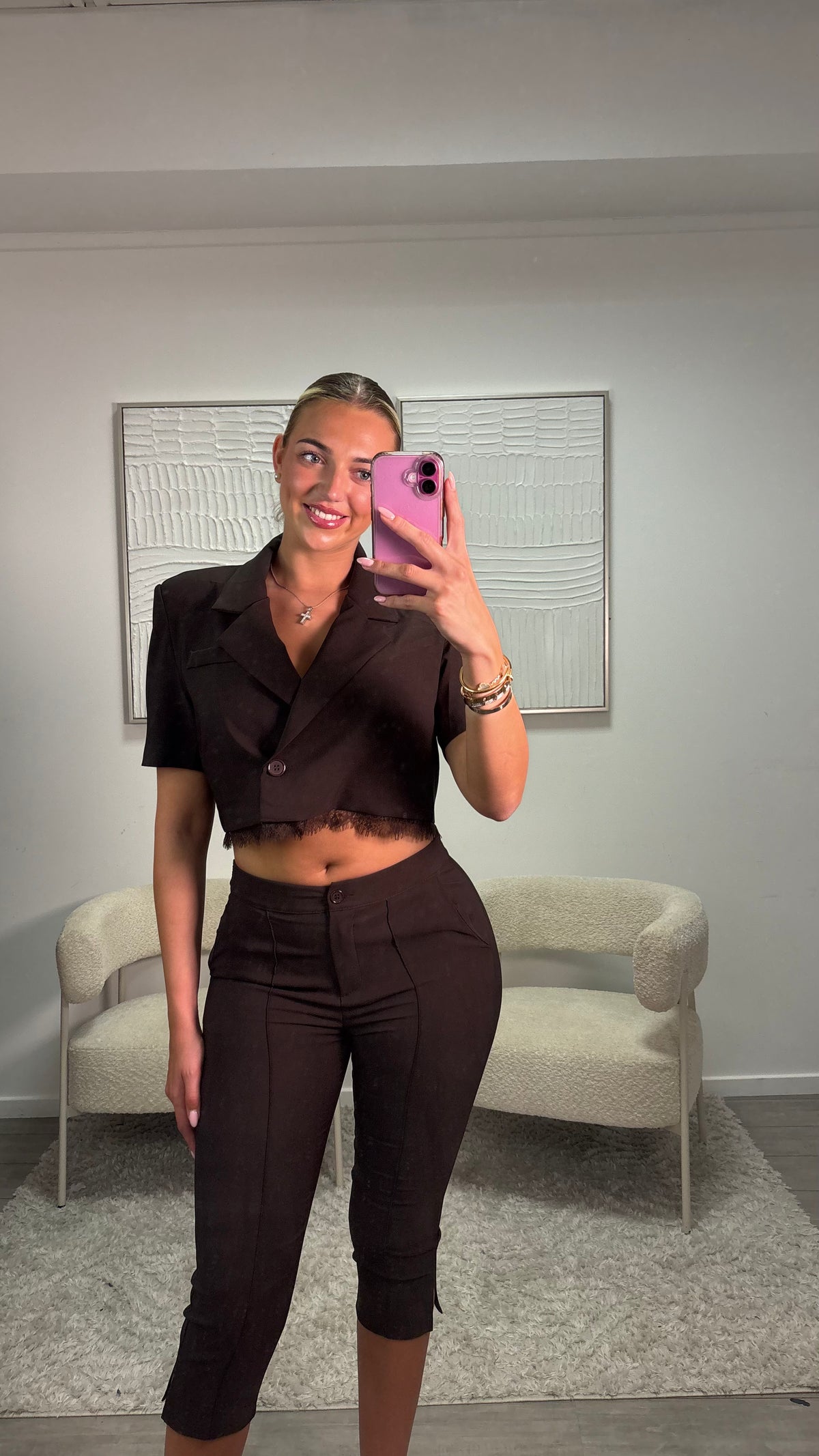 Cropped Blazer - Donkerbruin