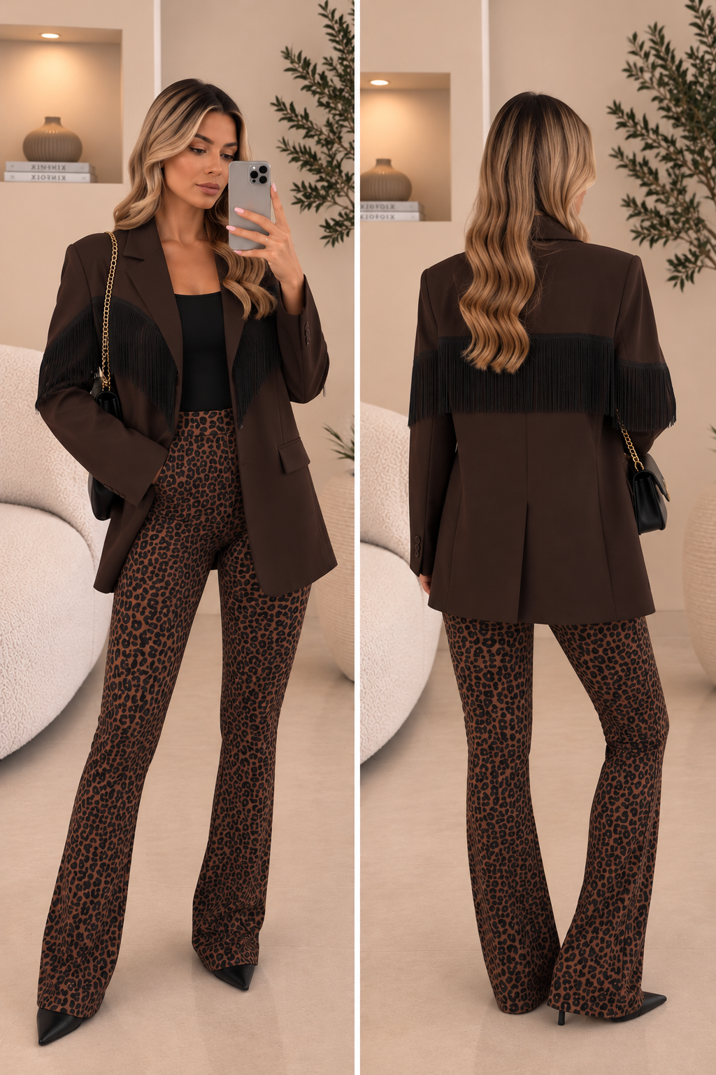 Eva Blazer Franje - Donker Bruin