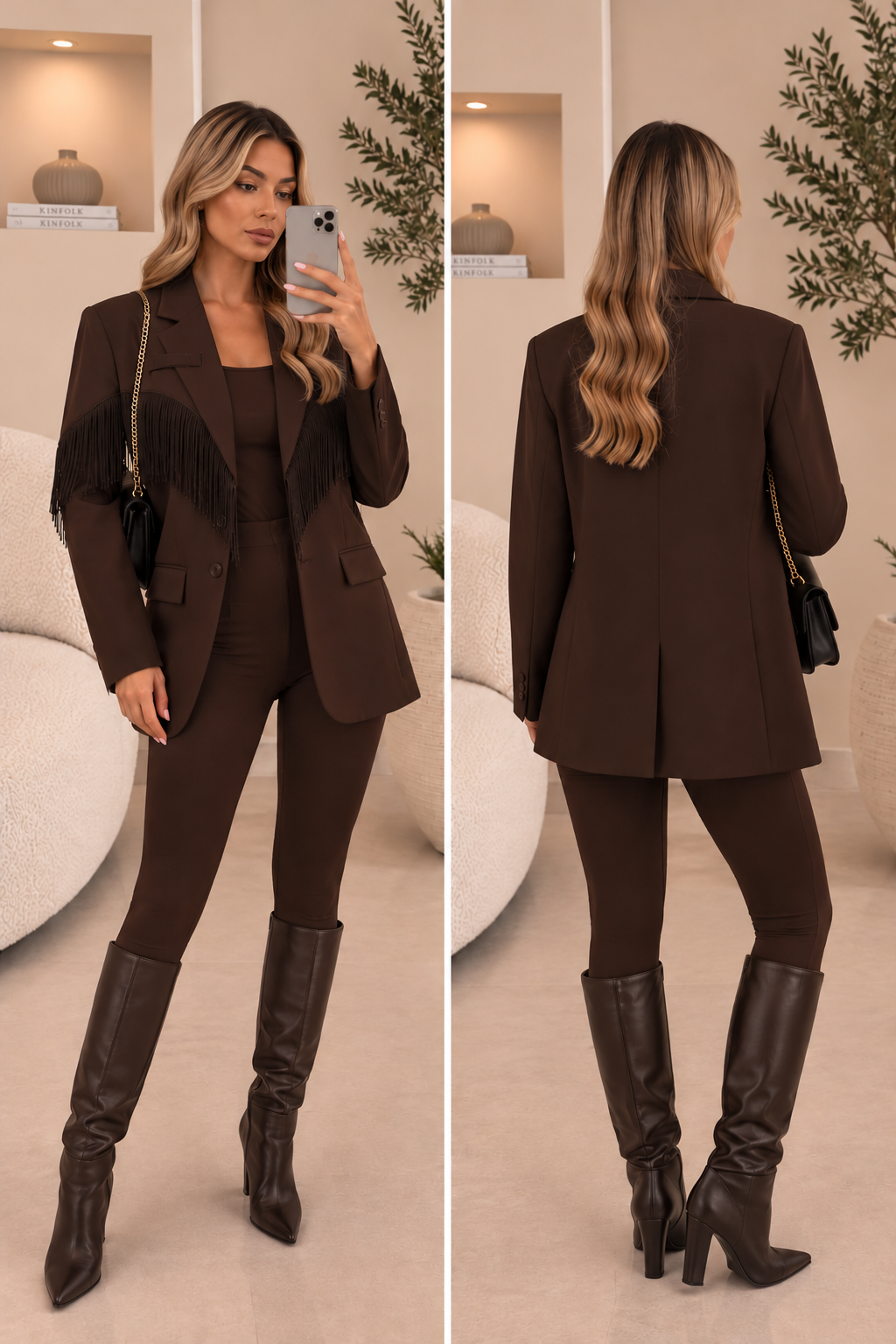 Fien Blazer Franje - Bruin