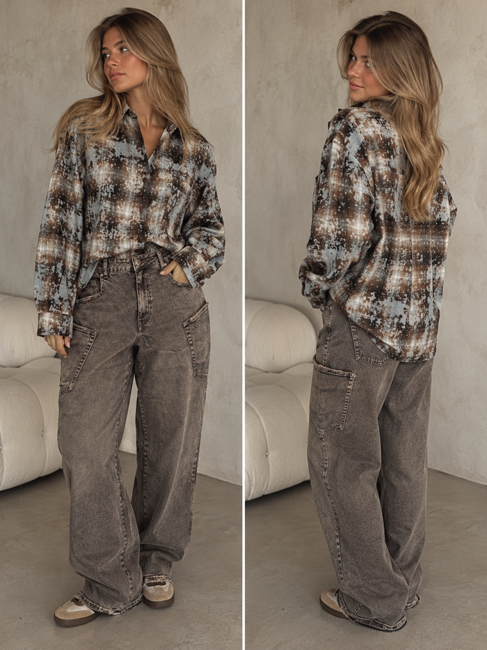 Floreste Mid Waist Balloon Jeans - Licht Bruin