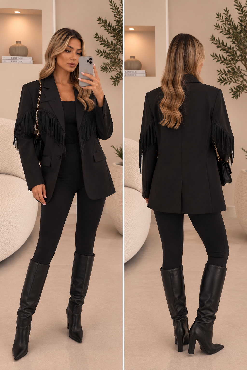Fien Blazer Franje - Zwart