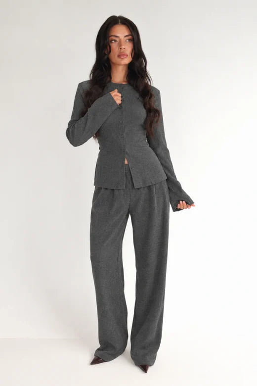 HAILEY BUTTON TOP - GREY MELEE