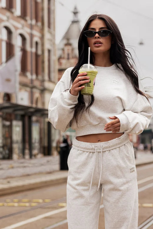 Peggy Cropped Sweater - Light Grey Marl
